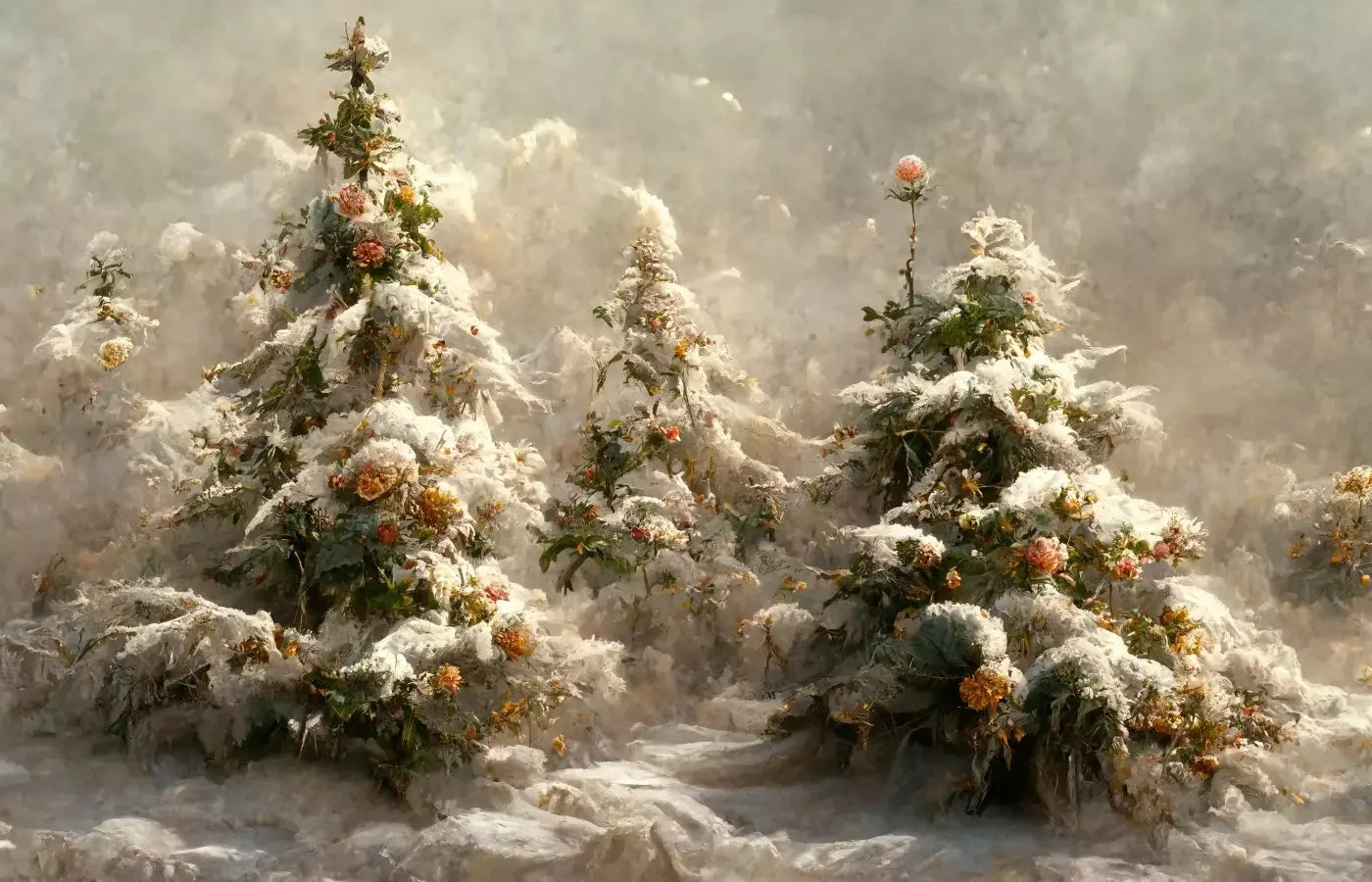 Snowy Floral Trees I 14’X9’ Ultracloth (168 X 108 Inch) Backdrop