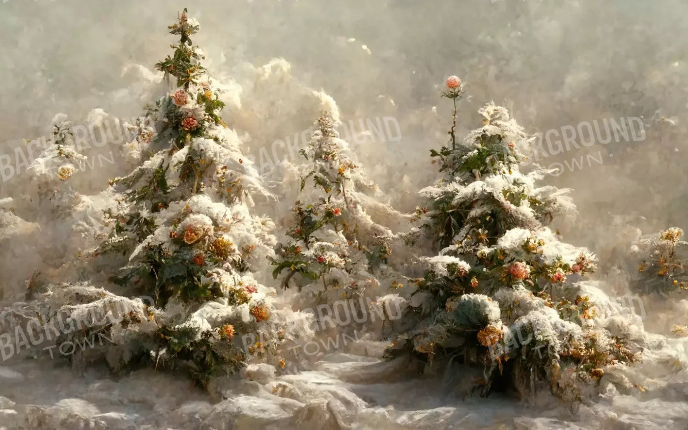 Snowy Floral Trees I 16’X10’ Ultracloth (192 X 120 Inch) Backdrop