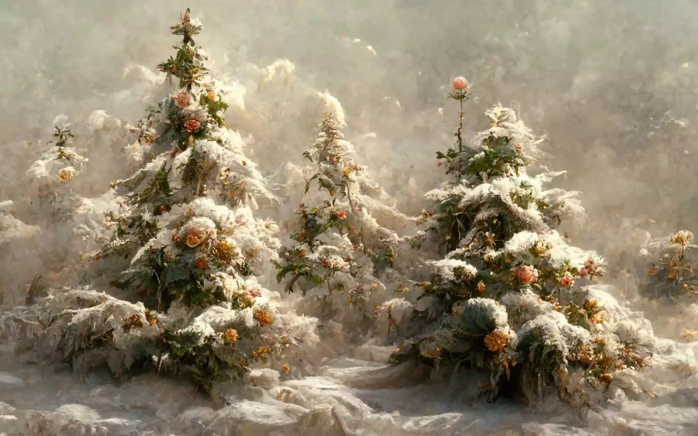 Snowy Floral Trees I 16’X10’ Ultracloth (192 X 120 Inch) Backdrop