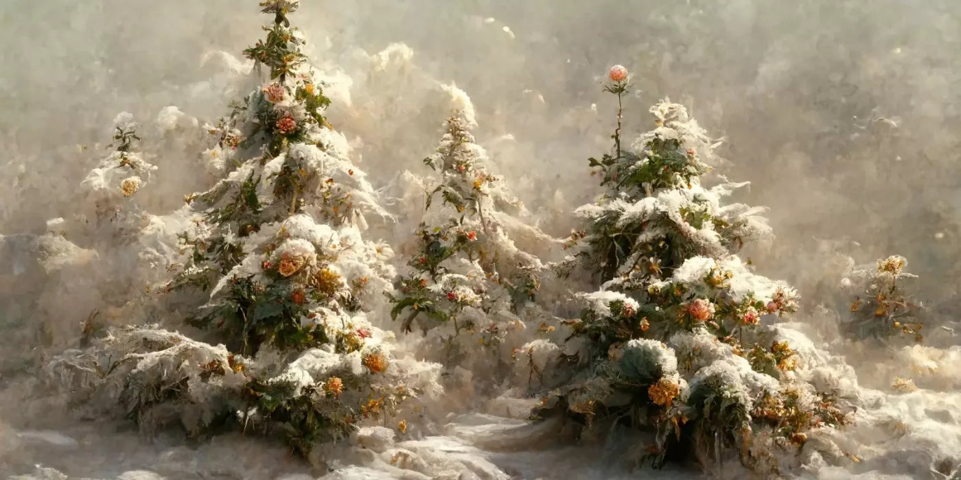 Snowy Floral Trees I 16’X8’ Ultracloth (192 X 96 Inch) Backdrop