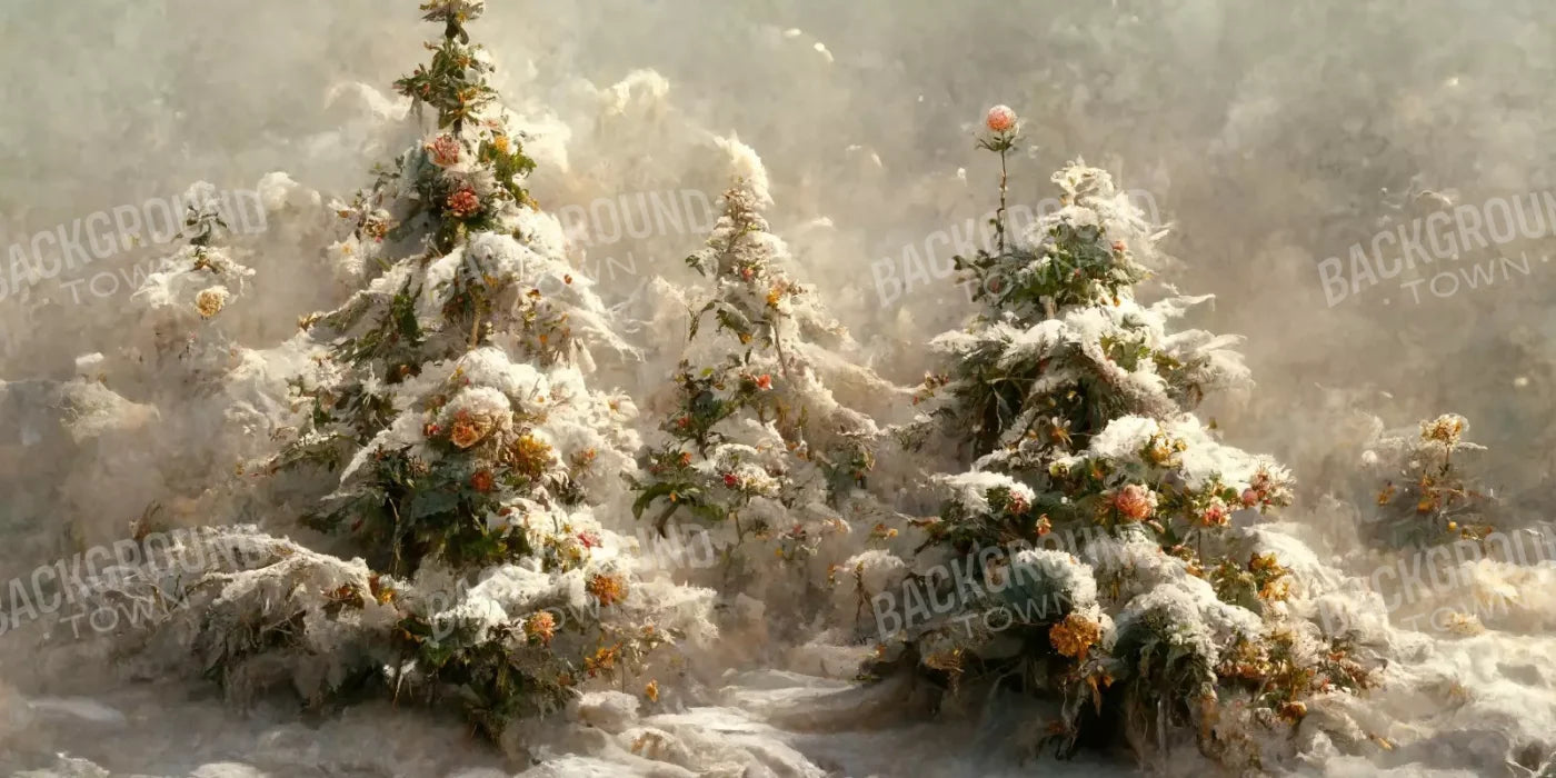 Snowy Floral Trees I 16’X8’ Ultracloth (192 X 96 Inch) Backdrop