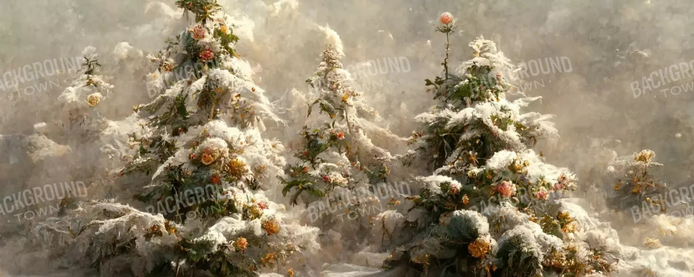 Snowy Floral Trees I 20’X8’ Ultracloth (240 X 96 Inch) Backdrop