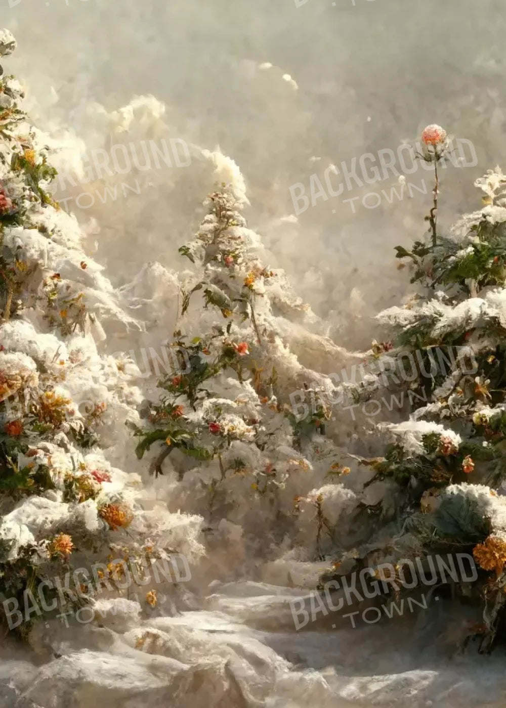 Snowy Floral Trees I 5’X7’ Ultracloth (60 X 84 Inch) Backdrop