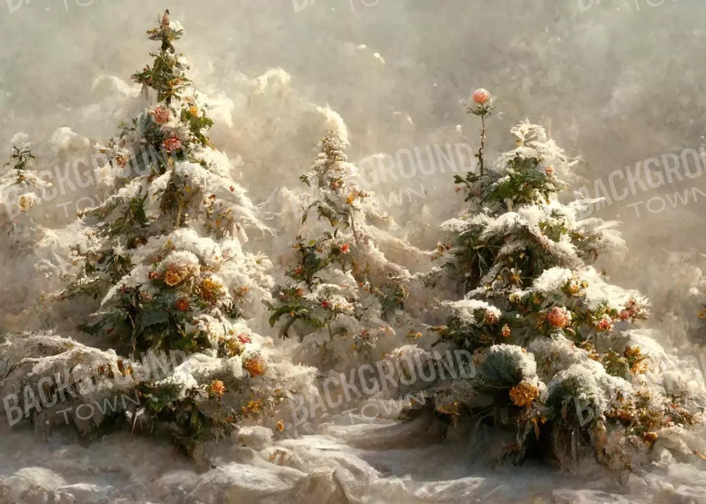 Snowy Floral Trees I 7’X5’ Ultracloth (84 X 60 Inch) Backdrop