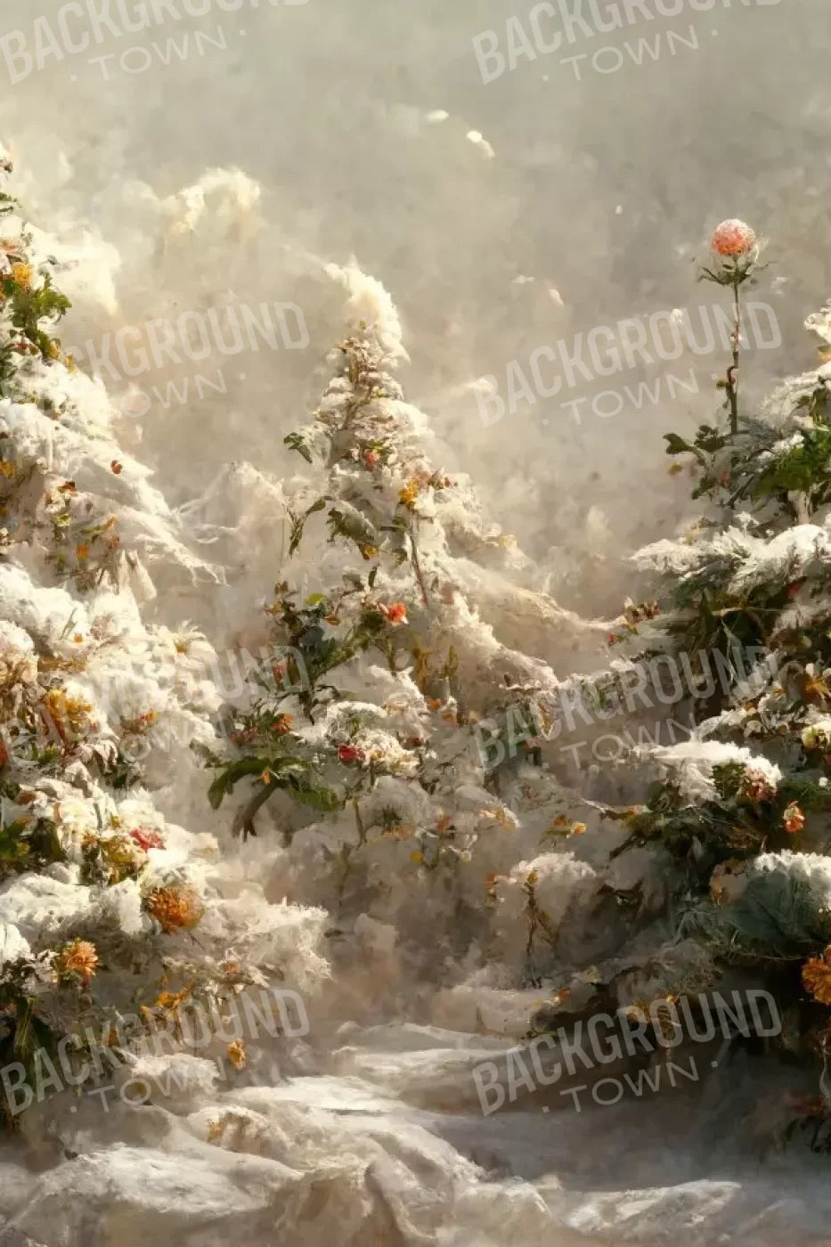 Snowy Floral Trees I 8’X12’ Ultracloth (96 X 144 Inch) Backdrop