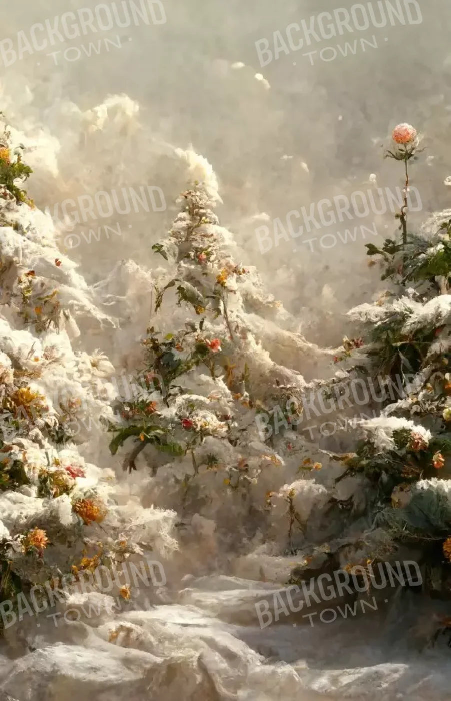 Snowy Floral Trees I 9’X14’ Ultracloth (108 X 168 Inch) Backdrop