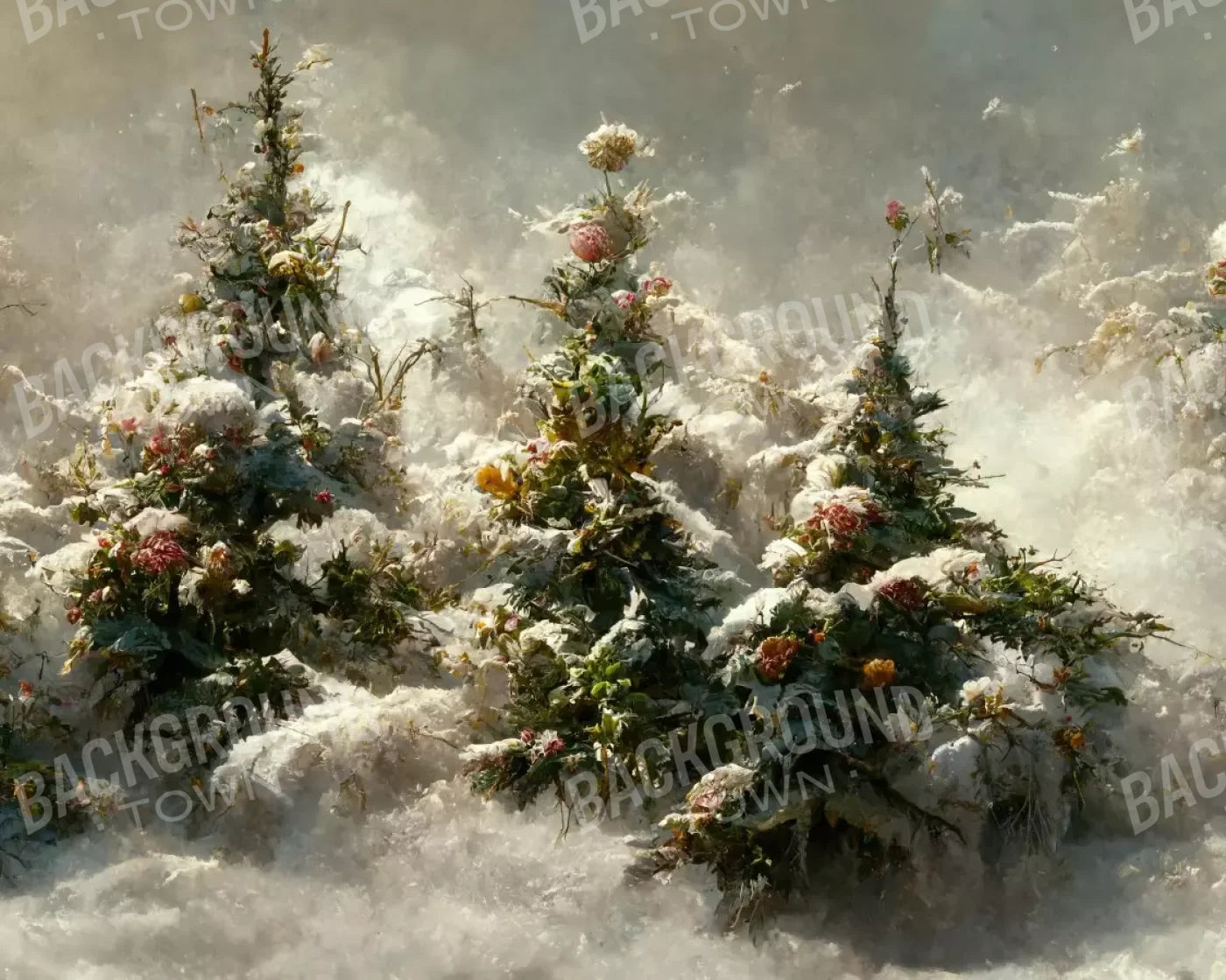 Snowy Floral Trees Ii 10’X8’ Fleece (120 X 96 Inch) Backdrop