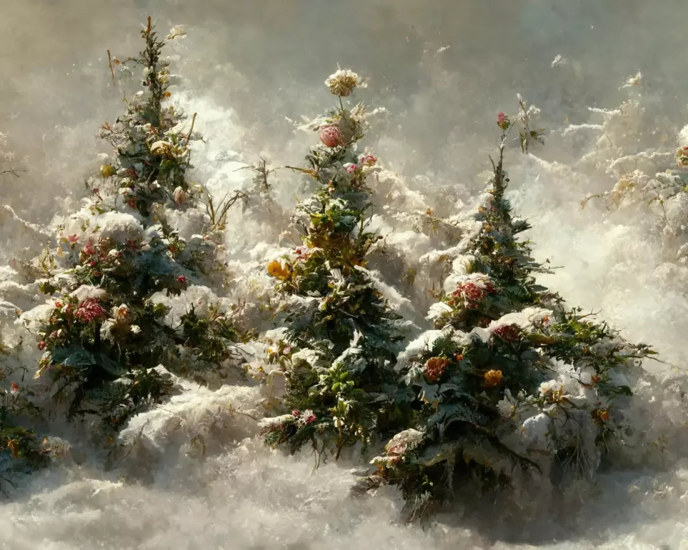Snowy Floral Trees Ii 10’X8’ Fleece (120 X 96 Inch) Backdrop