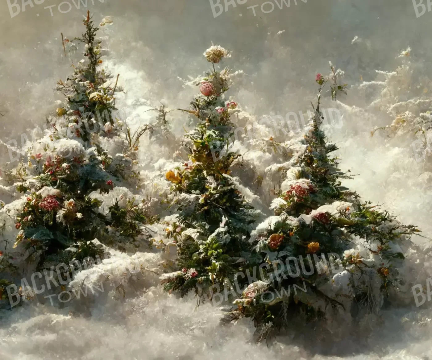 Snowy Floral Trees Ii 12’X10’ Ultracloth (144 X 120 Inch) Backdrop