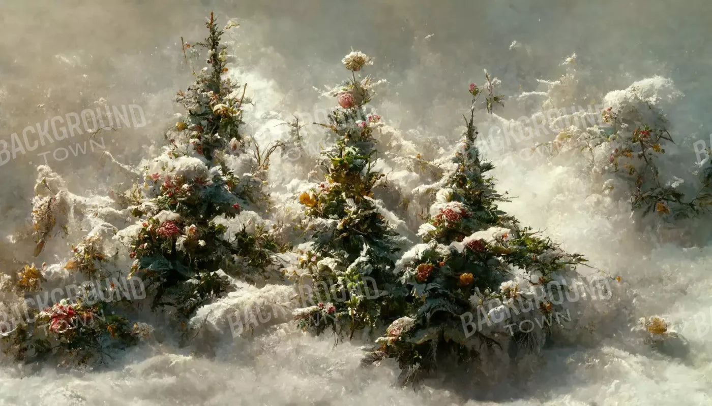 Snowy Floral Trees Ii 14’X8’ Ultracloth (168 X 96 Inch) Backdrop