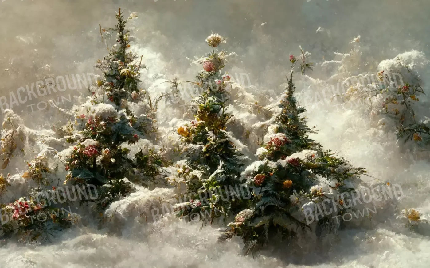 Snowy Floral Trees Ii 16’X10’ Ultracloth (192 X 120 Inch) Backdrop