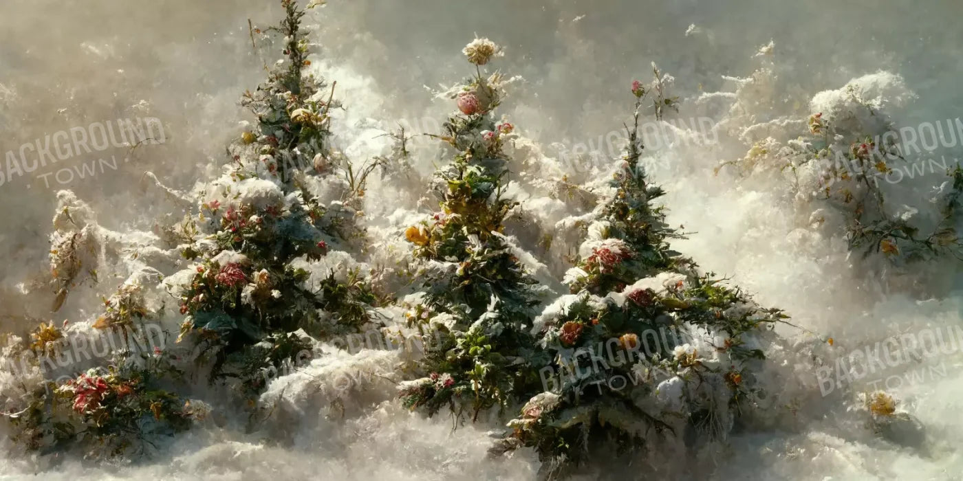 Snowy Floral Trees Ii 16’X8’ Ultracloth (192 X 96 Inch) Backdrop