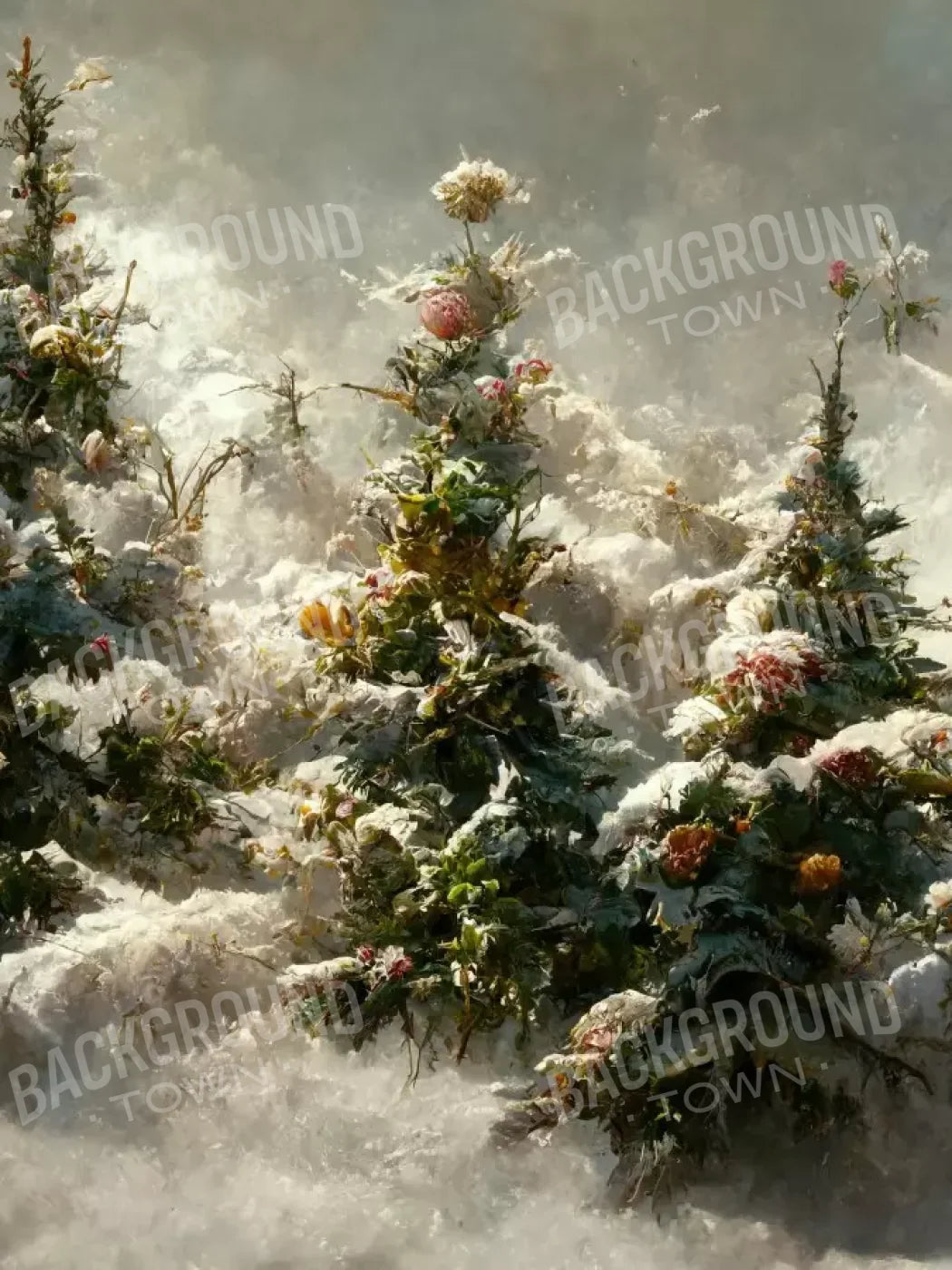 Snowy Floral Trees Ii 5’X6’8 Fleece (60 X 80 Inch) Backdrop