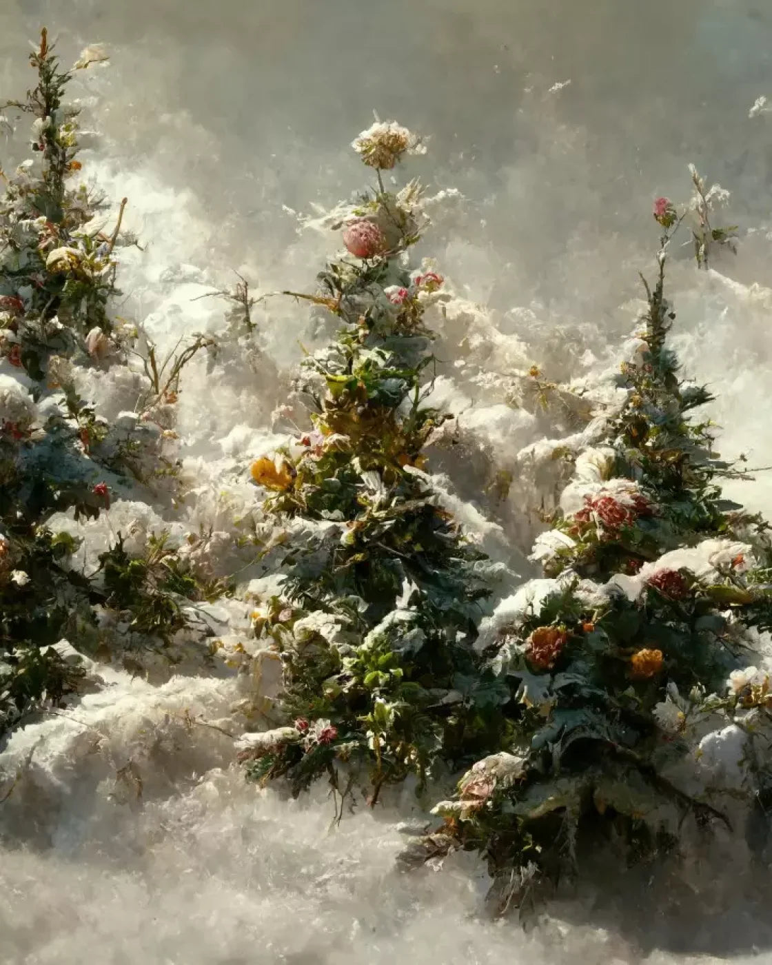Snowy Floral Trees Ii 8’X10’ Fleece (96 X 120 Inch) Backdrop