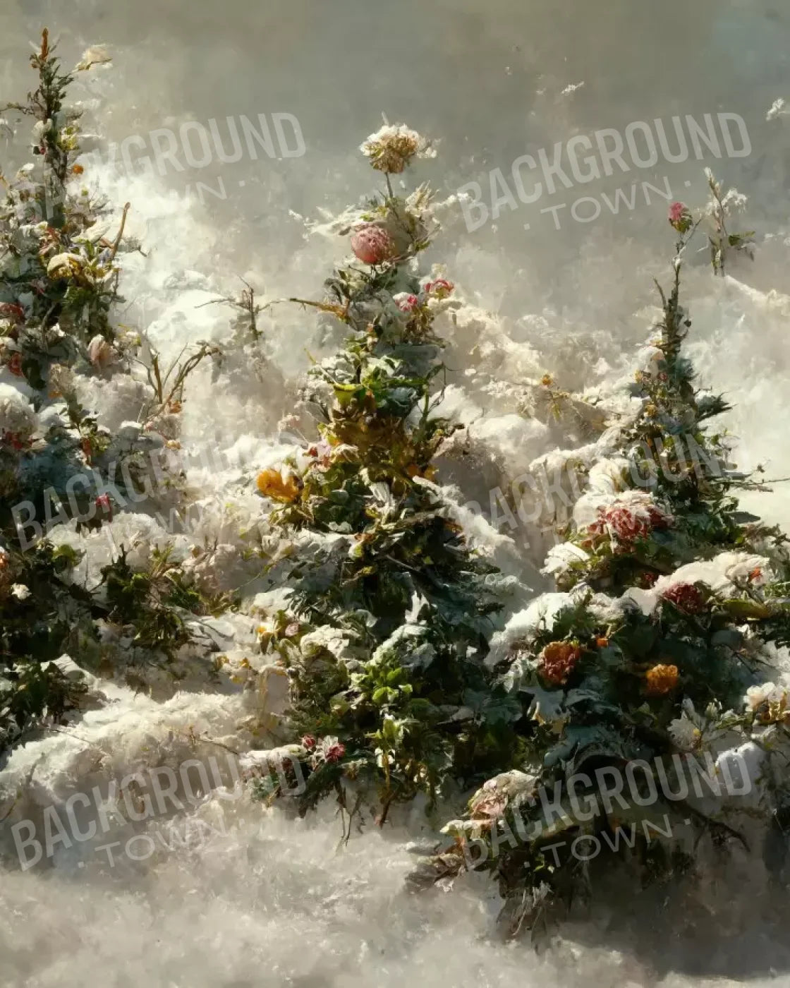 Snowy Floral Trees Ii 8’X10’ Fleece (96 X 120 Inch) Backdrop