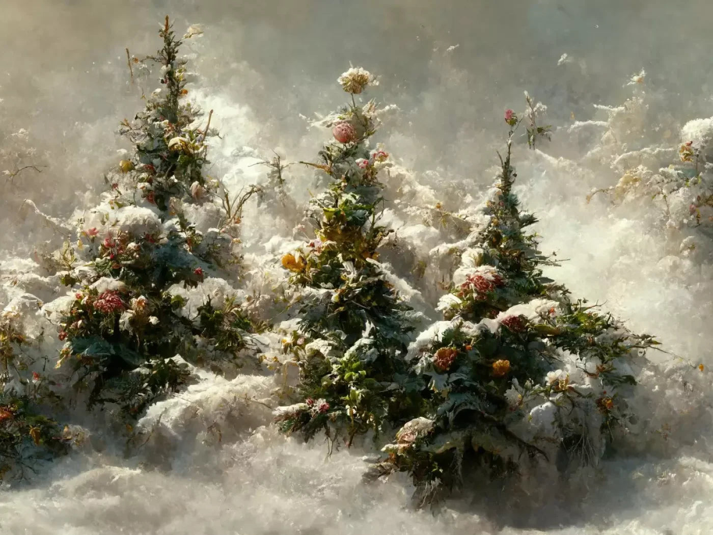 Snowy Floral Trees Ii 8’X6’ Fleece (96 X 72 Inch) Backdrop