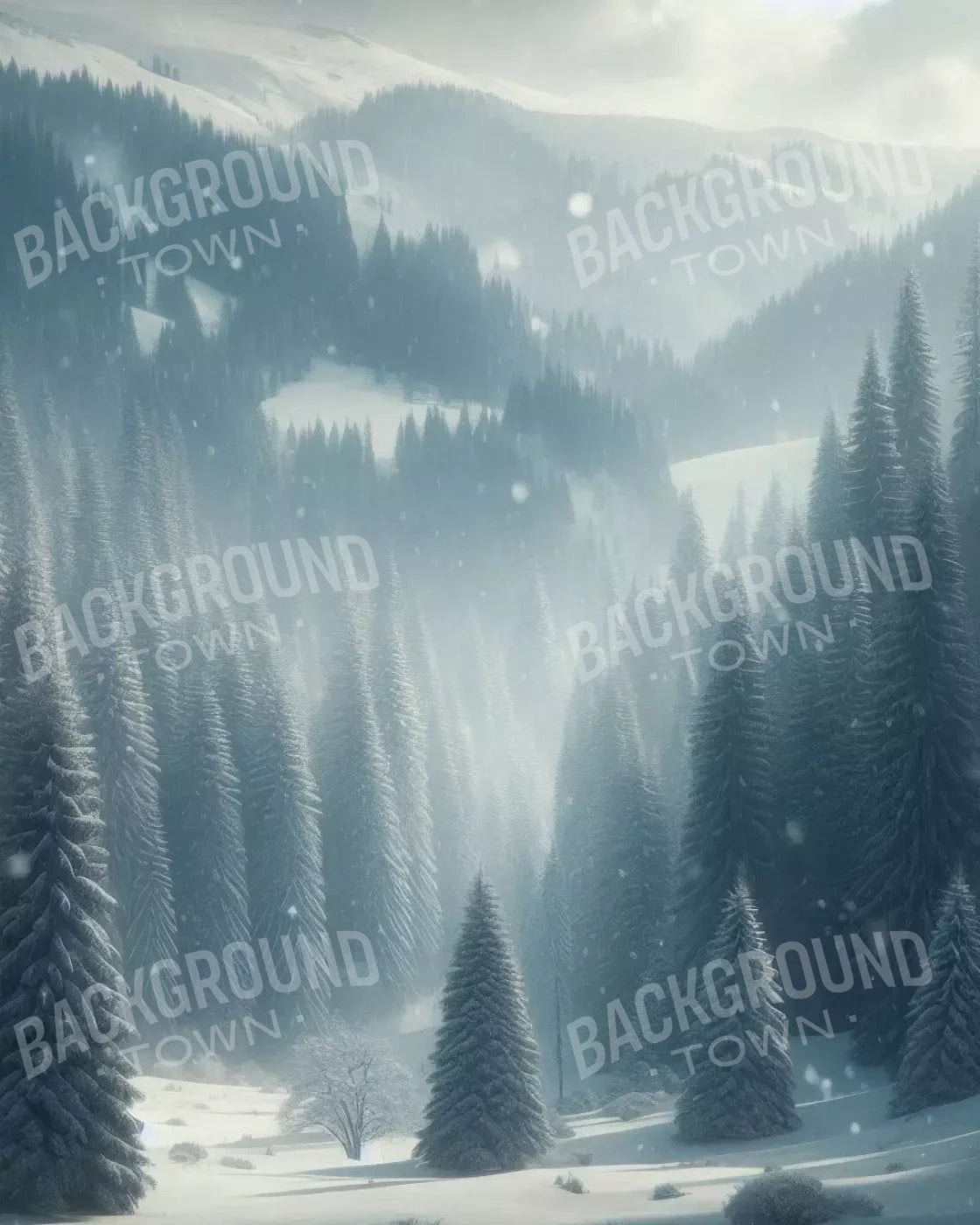 Snowy Forest I 8’X10’ Fleece (96 X 120 Inch) Backdrop