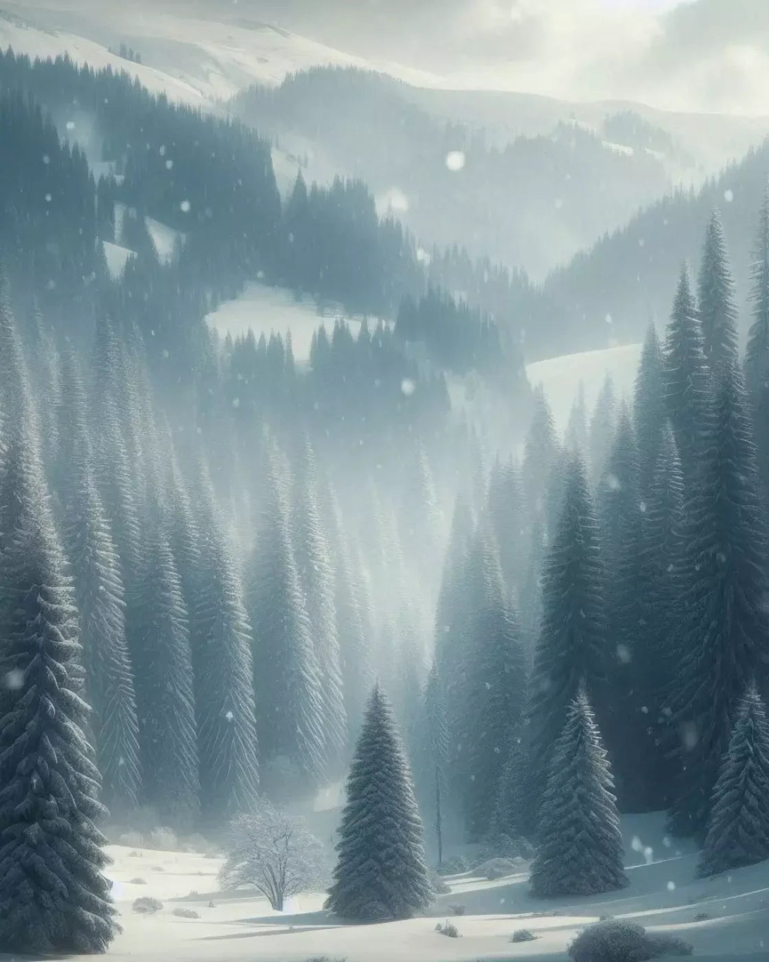 Snowy Forest I 8’X10’ Fleece (96 X 120 Inch) Backdrop