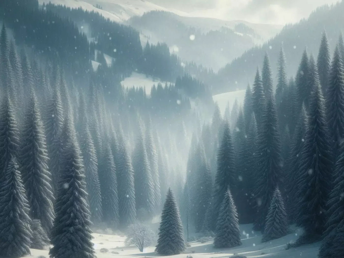 Snowy Forest I 8’X6’ Fleece (96 X 72 Inch) Backdrop