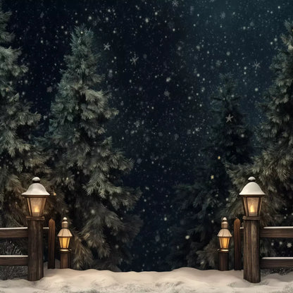 Snowy Forest With Lanterns 10’X10’ Ultracloth (120 X Inch) Backdrop