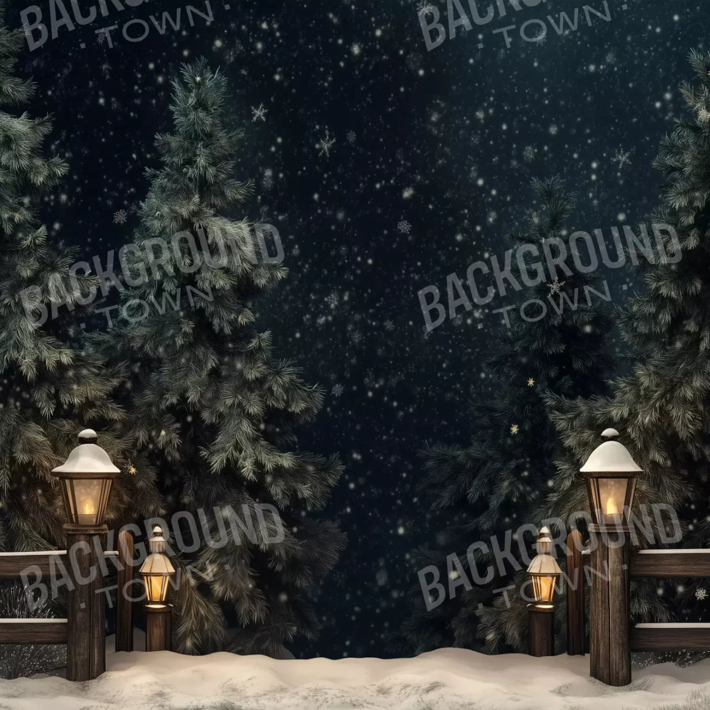 Snowy Forest With Lanterns 10’X10’ Ultracloth (120 X Inch) Backdrop