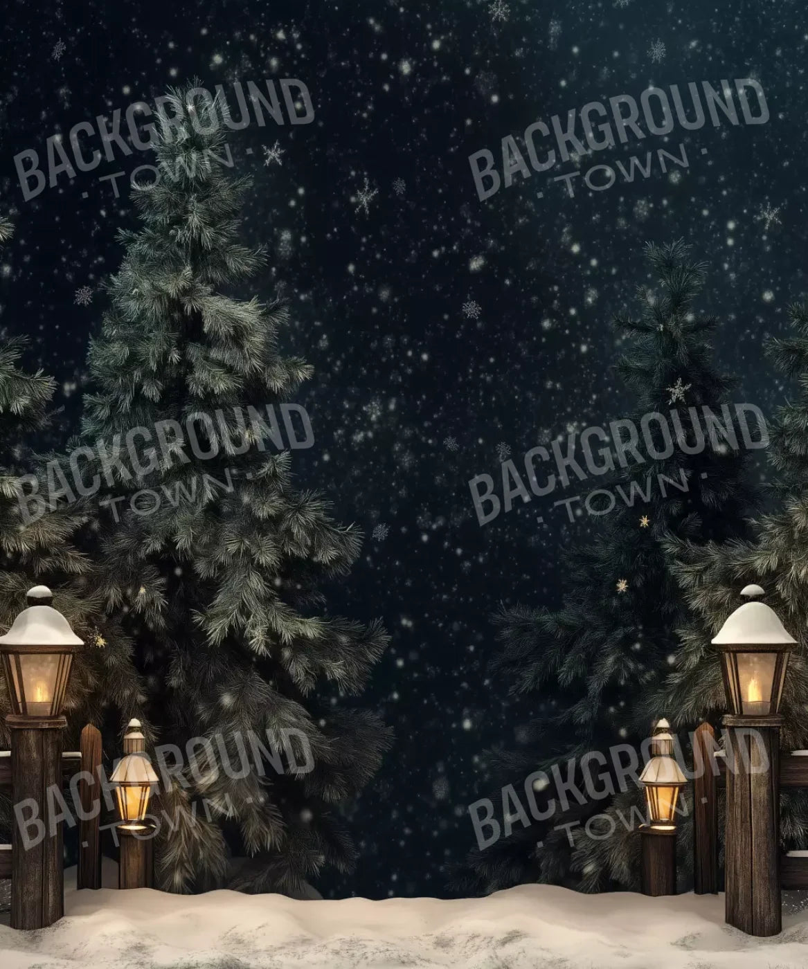 Snowy Forest With Lanterns 10’X12’ Ultracloth (120 X 144 Inch) Backdrop