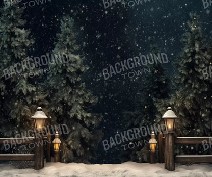 Snowy Forest With Lanterns 12’X10’ Ultracloth (144 X 120 Inch) Backdrop