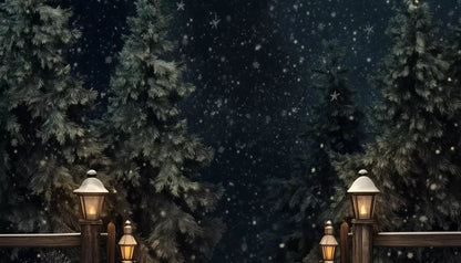 Snowy Forest With Lanterns 14’X8’ Ultracloth (168 X 96 Inch) Backdrop