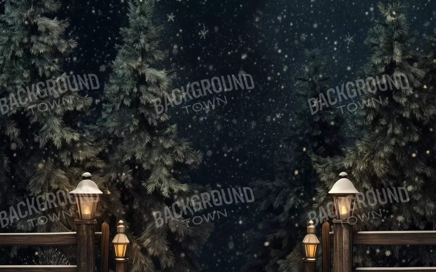 Snowy Forest With Lanterns 16’X10’ Ultracloth (192 X 120 Inch) Backdrop