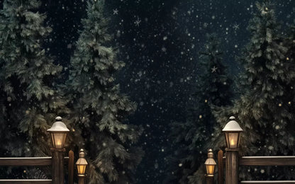 Snowy Forest With Lanterns 16’X10’ Ultracloth (192 X 120 Inch) Backdrop