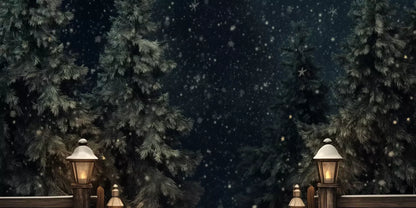 Snowy Forest With Lanterns 16’X8’ Ultracloth (192 X 96 Inch) Backdrop