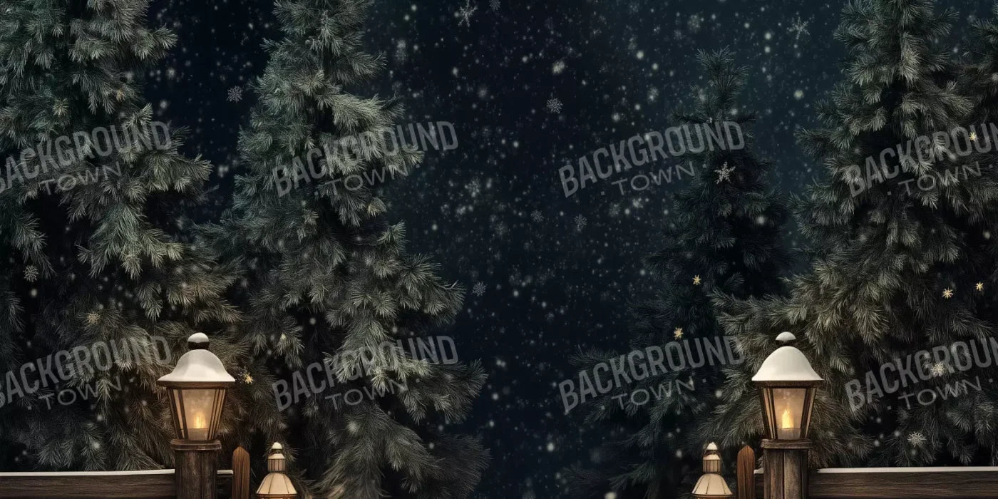 Snowy Forest With Lanterns 16’X8’ Ultracloth (192 X 96 Inch) Backdrop