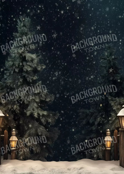 Snowy Forest With Lanterns 5’X7’ Ultracloth (60 X 84 Inch) Backdrop