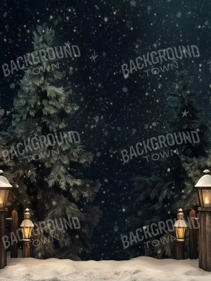 Snowy Forest With Lanterns 6’X8’ Fleece (72 X 96 Inch) Backdrop