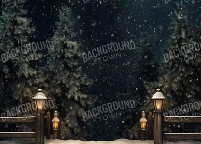 Snowy Forest With Lanterns 7’X5’ Ultracloth (84 X 60 Inch) Backdrop