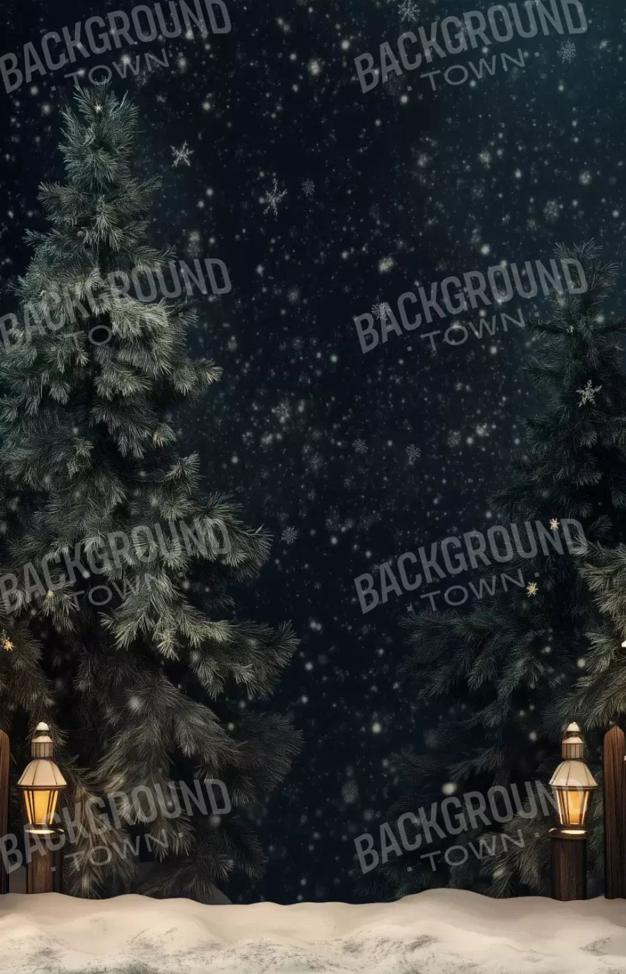 Snowy Forest With Lanterns 9’X14’ Ultracloth (108 X 168 Inch) Backdrop