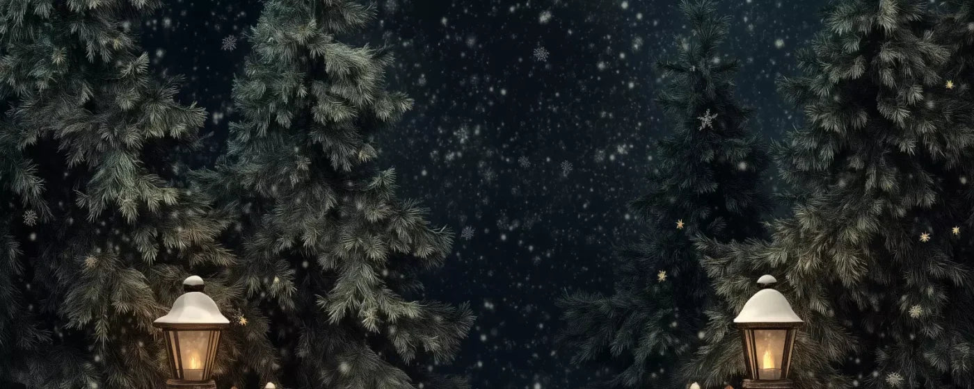 Snowy Forest With Lanterns 20’X8’ Ultracloth (240 X 96 Inch) Backdrop