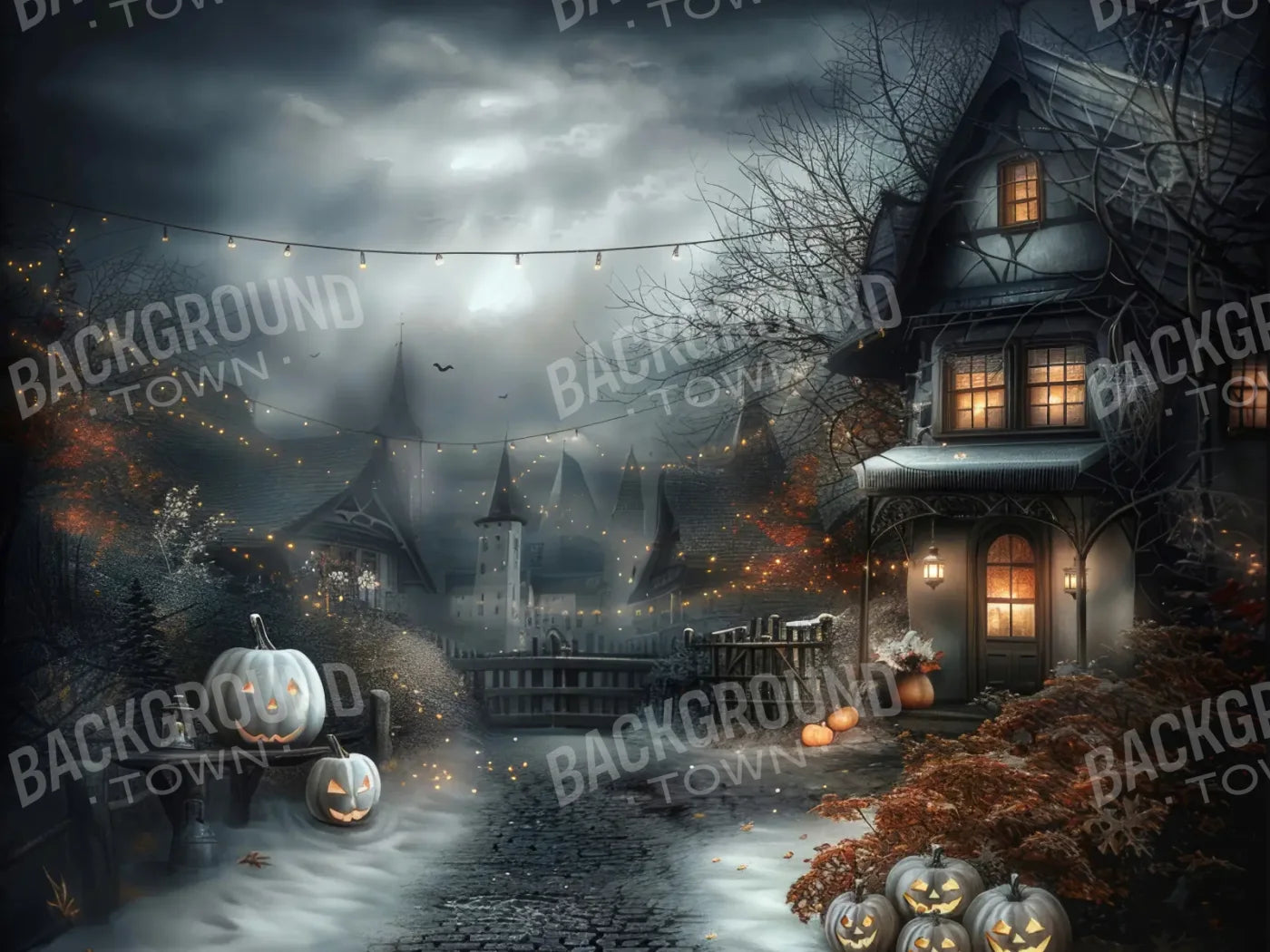 Snowy Halloween 8’x6’ Fleece (96 x 72 inch) Backdrop