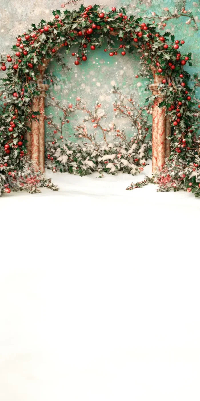 Snowy Holly Christmas Arch Sweep 10’x20’ UltraCloth (120 x 240 inch) Backdrop