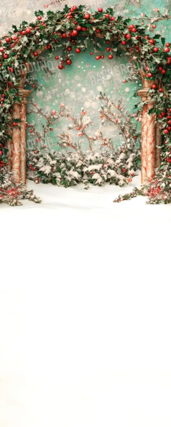Snowy Holly Christmas Arch Sweep 8’x20’ UltraCloth (96 x 240 inch) Backdrop