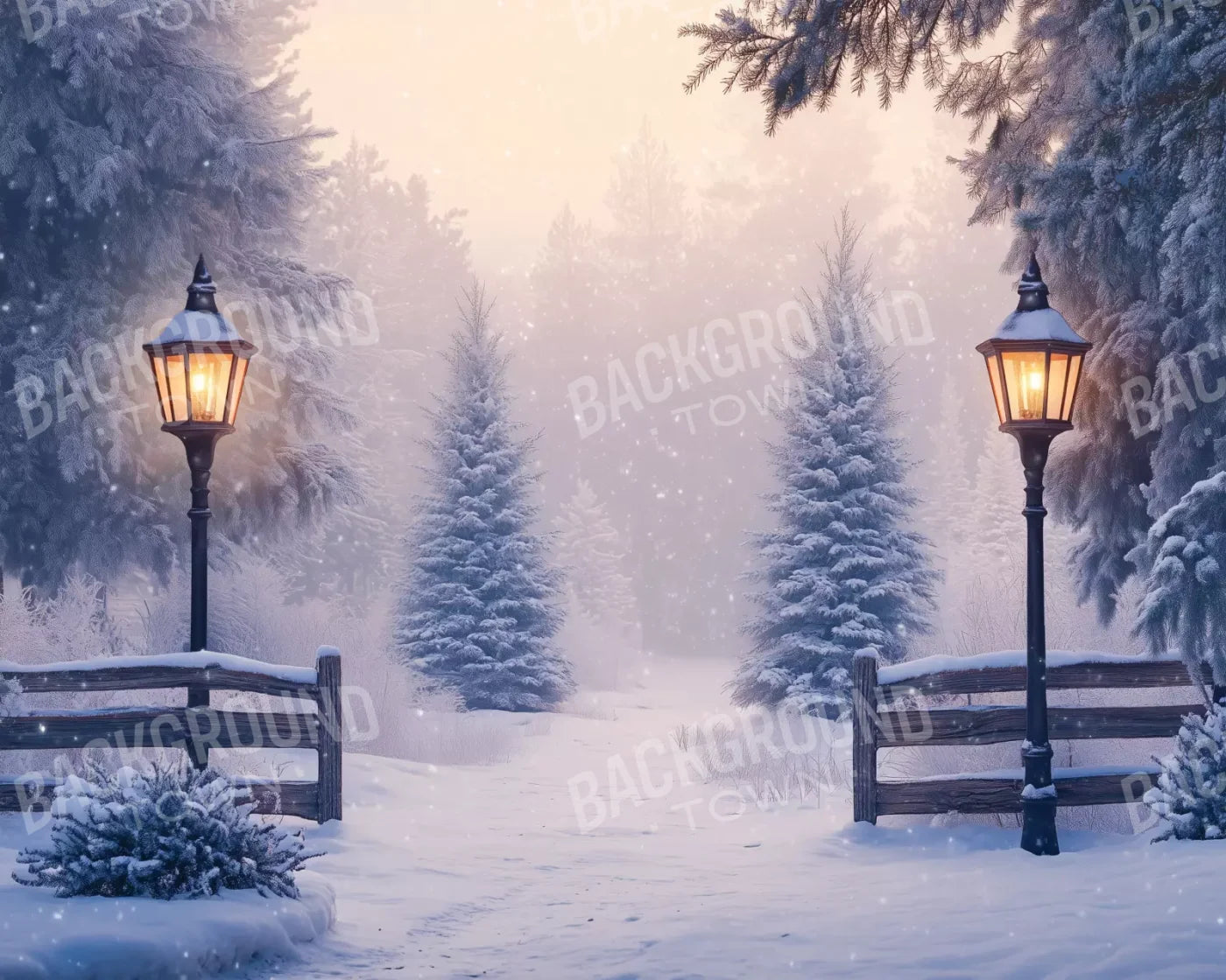 Snowy Winter Scene 10’X8’ Fleece (120 X 96 Inch) Backdrop