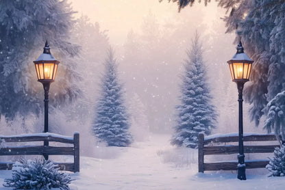 Snowy Winter Scene 12’X8’ Ultracloth (144 X 96 Inch) Backdrop