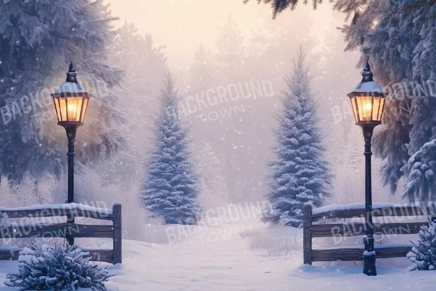 Snowy Winter Scene 12’X8’ Ultracloth (144 X 96 Inch) Backdrop