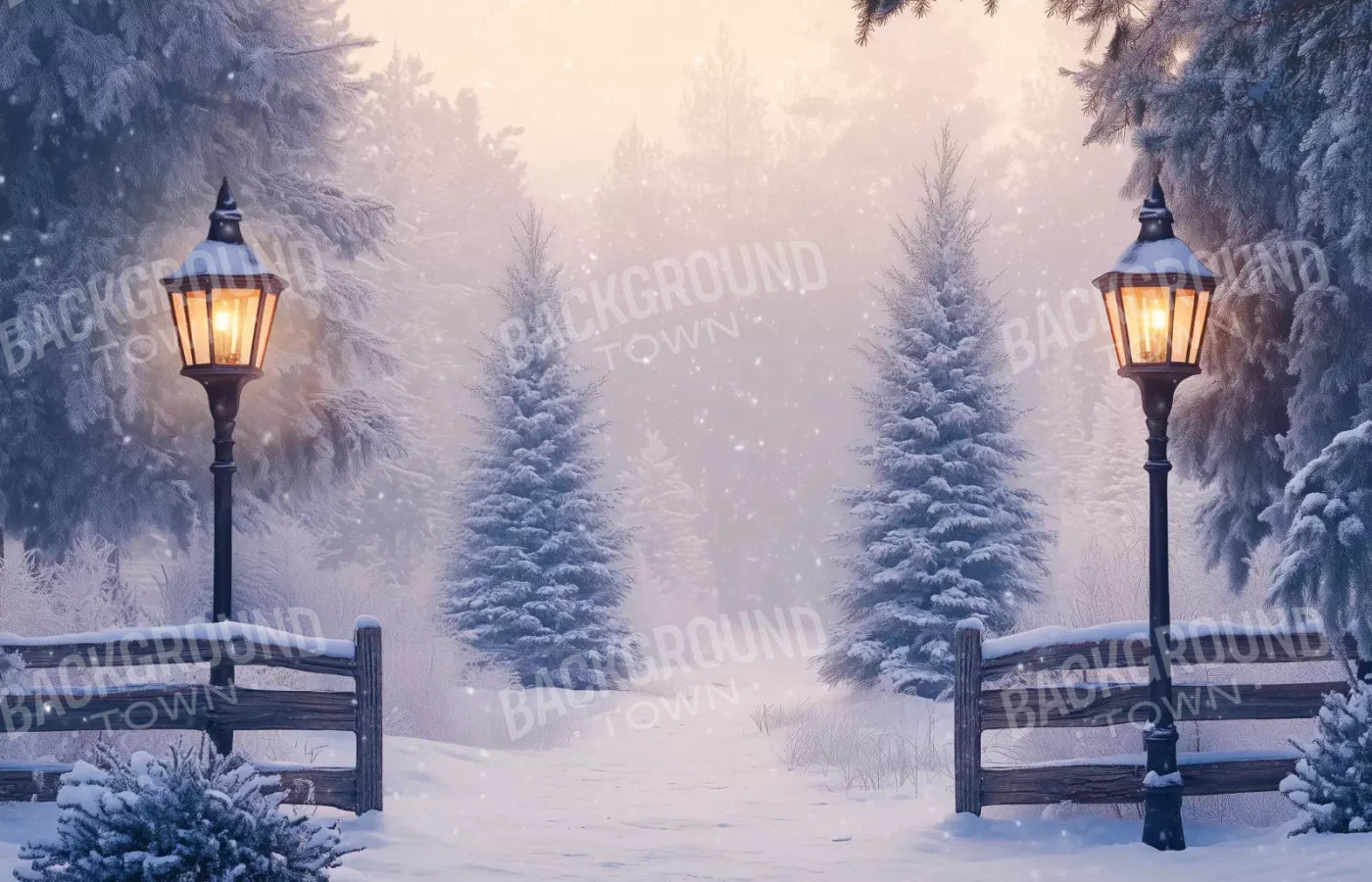 Snowy Winter Scene 14’X9’ Ultracloth (168 X 108 Inch) Backdrop