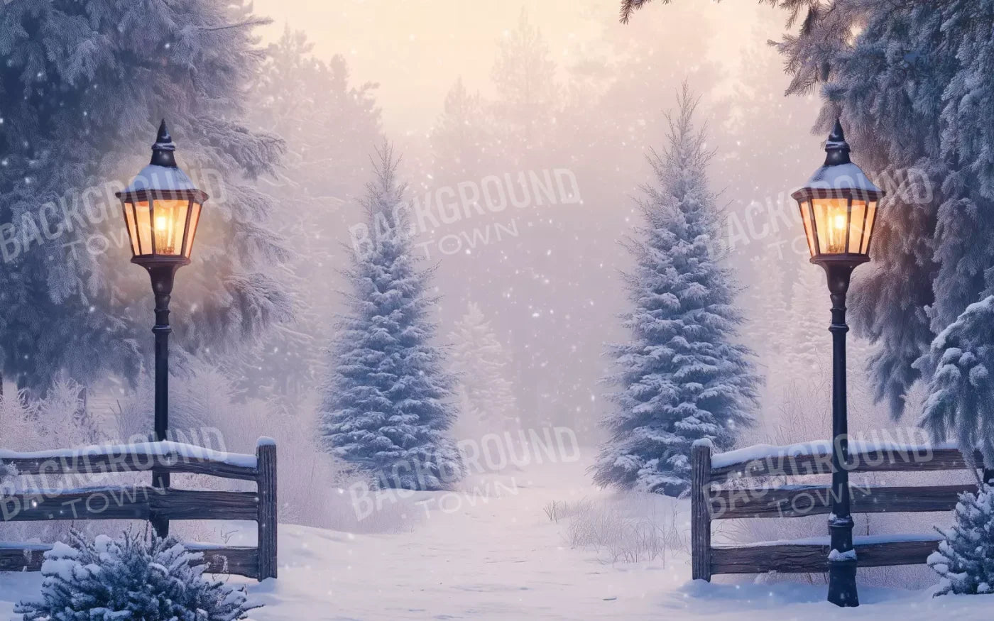 Snowy Winter Scene 16’X10’ Ultracloth (192 X 120 Inch) Backdrop