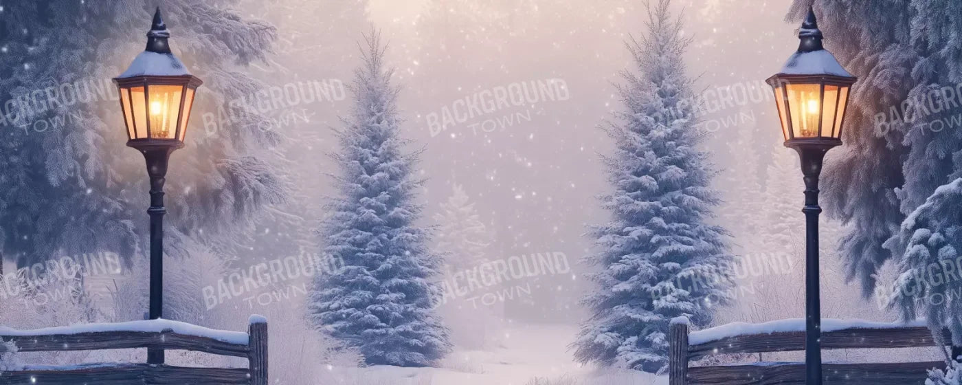 Snowy Winter Scene 20’X8’ Ultracloth (240 X 96 Inch) Backdrop