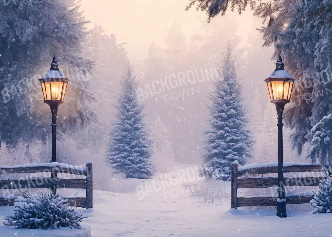 Snowy Winter Scene 7’X5’ Ultracloth (84 X 60 Inch) Backdrop