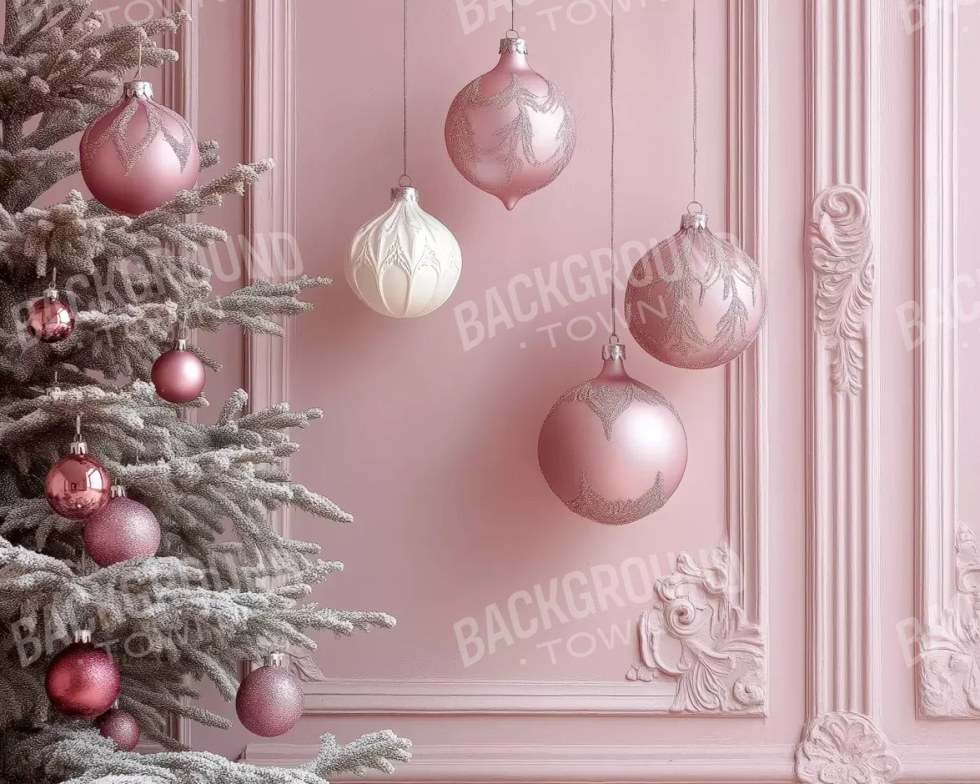 Soft Pink Christmas Baubles 10’x8’ Fleece (120 x 96 inch) Backdrop