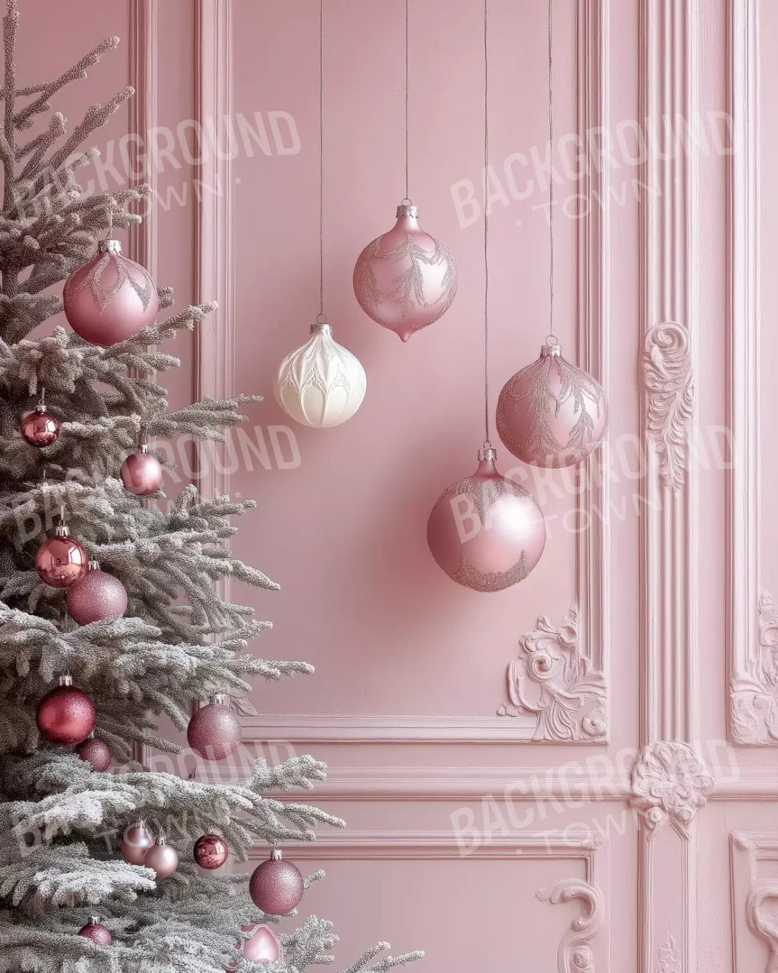 Soft Pink Christmas Baubles 4’x5’ RubberMat Floor (48 x 60 inch) Backdrop