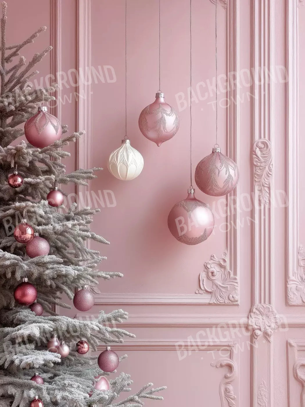 Soft Pink Christmas Baubles 5’x6’8 Fleece (60 x 80 inch) Backdrop